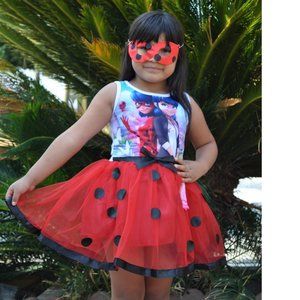 Lady Bug Girls Print Dress Red White Sleeveless Tulle Dress round neck